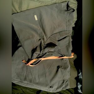 FIGS Women's Scrub Set in Dark Charcoal with Orange Drawstring